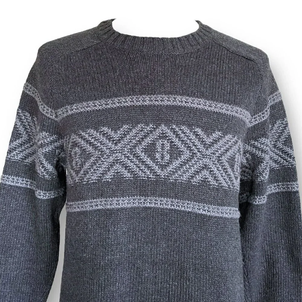 Eddie Bauer Mens Sweater Sz Large Gray Cotton Wool Ski Nordic Knit Pullover - Picture 3 of 7